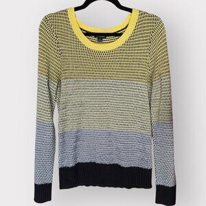 I Heart Ronson Size M Yellow Black Colorblock Knit Long Sleeve Size Zip Sweater